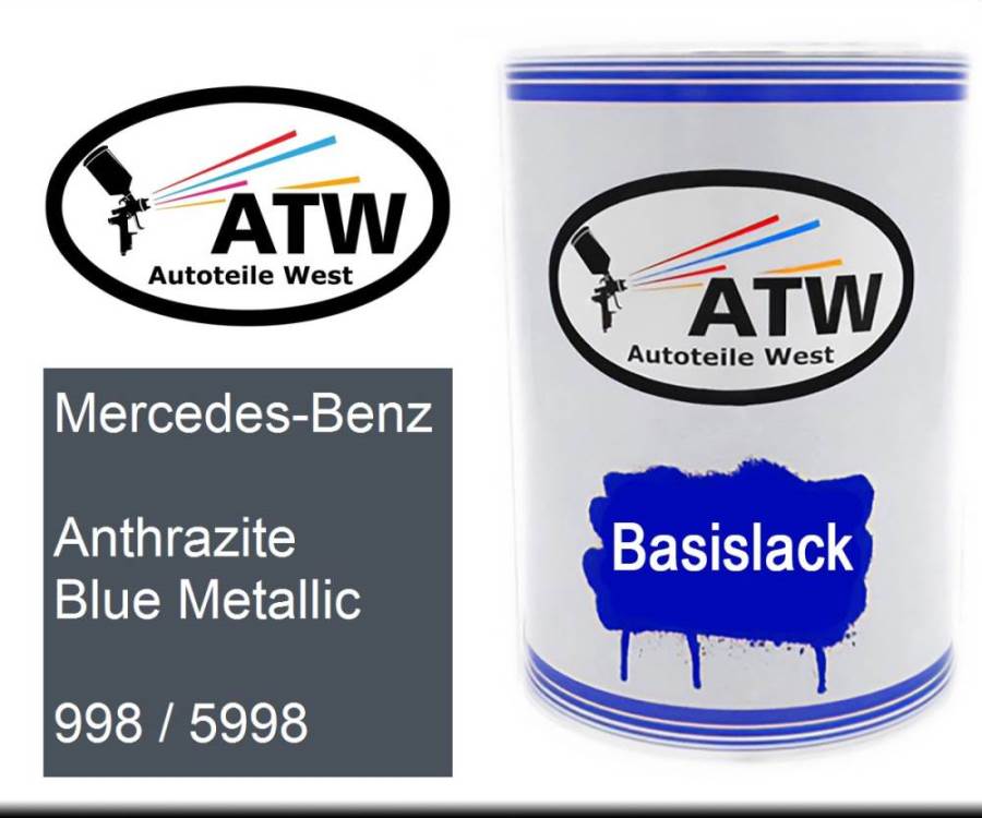 Mercedes-Benz, Anthrazite Blue Metallic, 998 / 5998: 500ml Lackdose, von ATW Autoteile West.